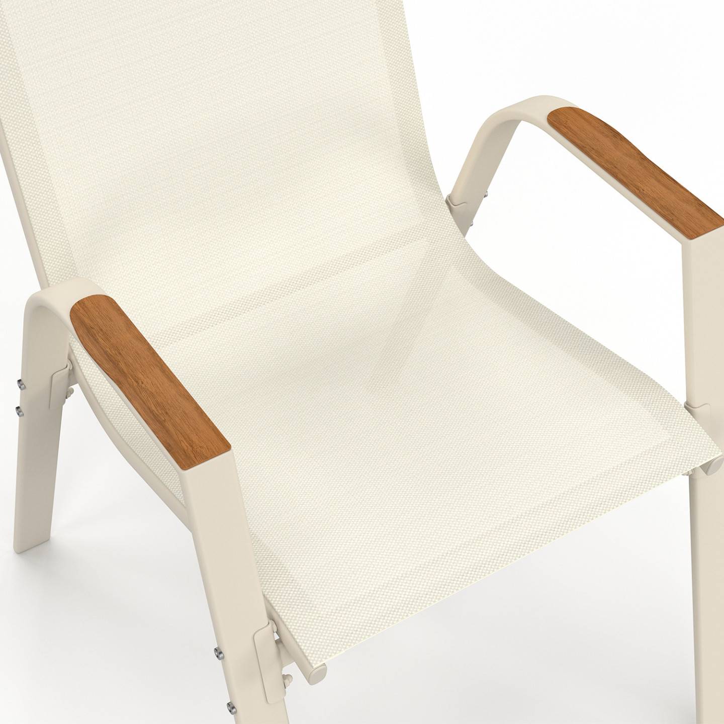 Salon de jardin NOUMEA table 190 cm plateau verre trempé effet bois et 8 chaises empilables beige et bois - Image 7