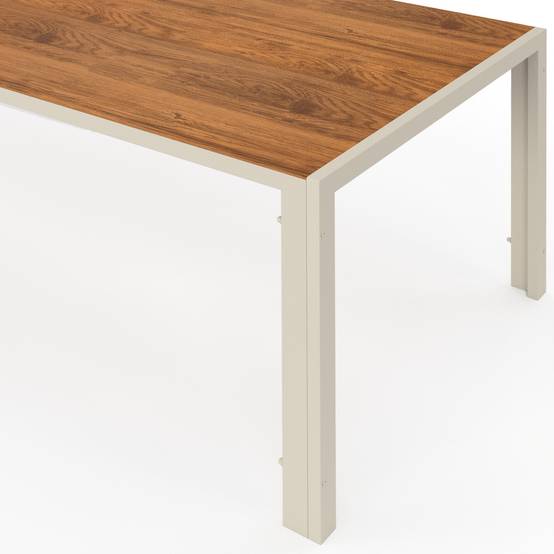 Salon de jardin NOUMEA table 190 cm plateau verre trempé effet bois et 8 chaises empilables beige et bois - Image 6