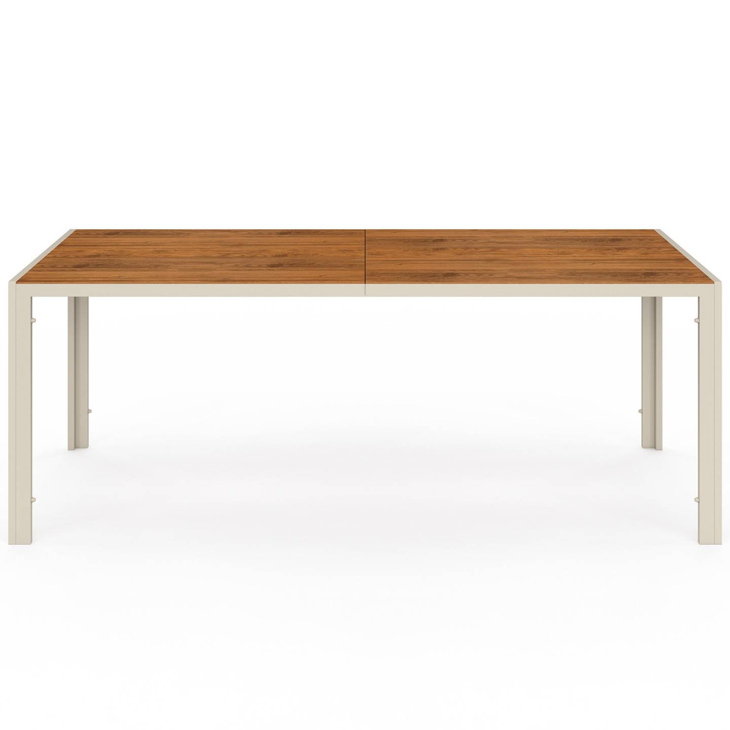 Salon de jardin NOUMEA table 190 cm plateau verre trempé effet bois et 8 chaises empilables beige et bois - Image 3
