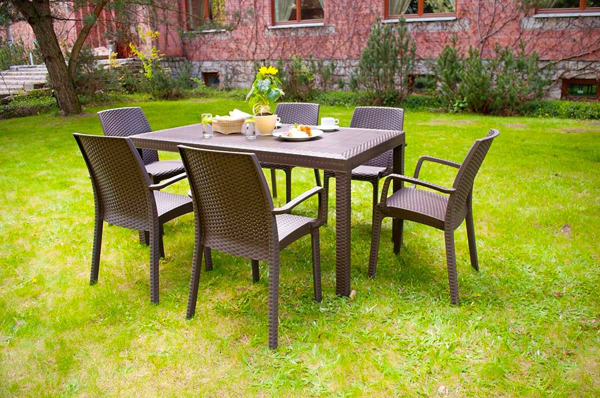 Dmora - Table d'extérieur Giove, Base pique-nique, Table de jardin, Table d'extérieur polyvalent, Made in Italy, 150x90 h74 cm, Marron - Image 2