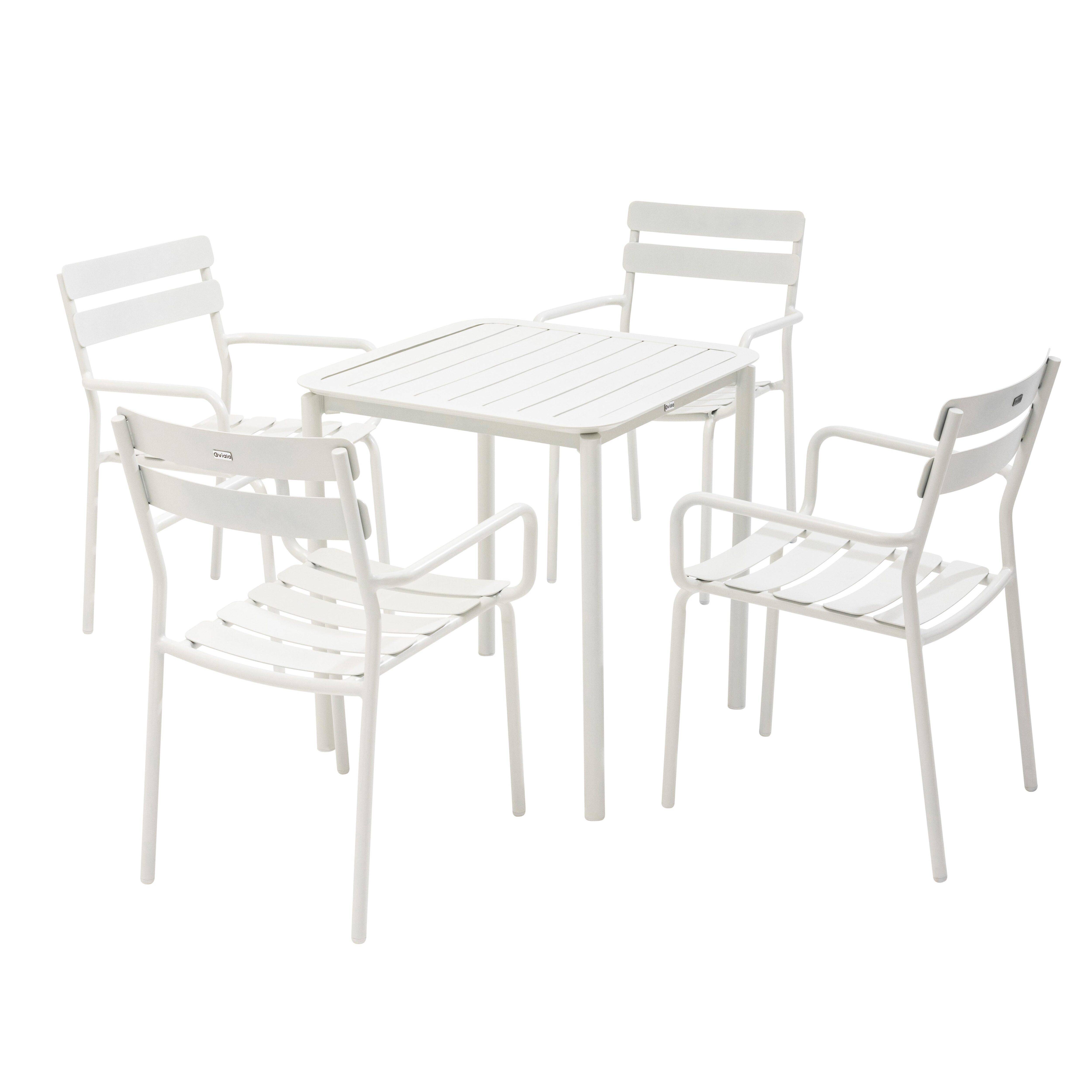 Oviala - Ensemble table de terrasse 70cm et 4 fauteuils blanc Almada - Oviala - Image 1