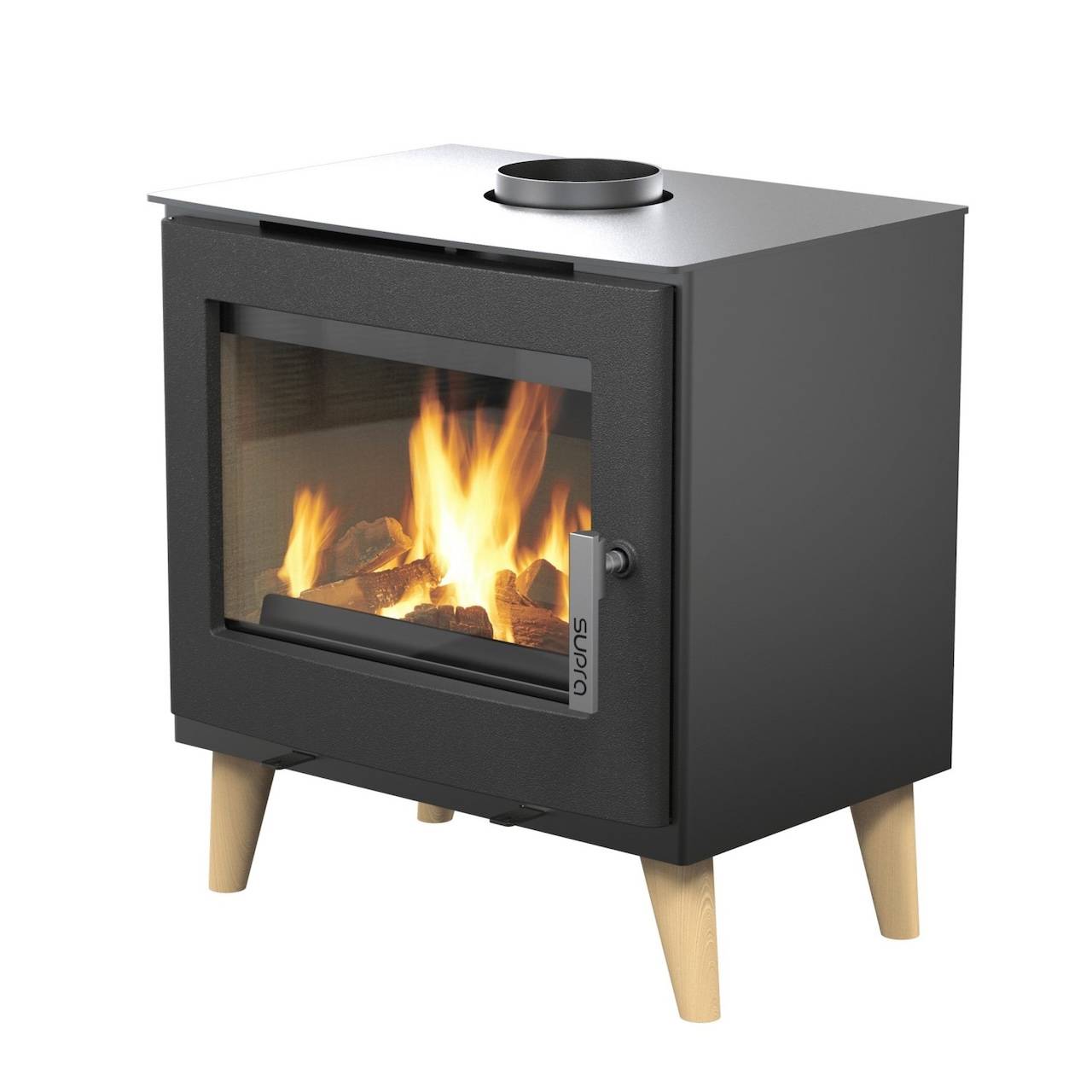 Supra - Poêle à bois étanche - Émile noir horizontal - acier et fonte - sortie Ø150 mm - design scandinave