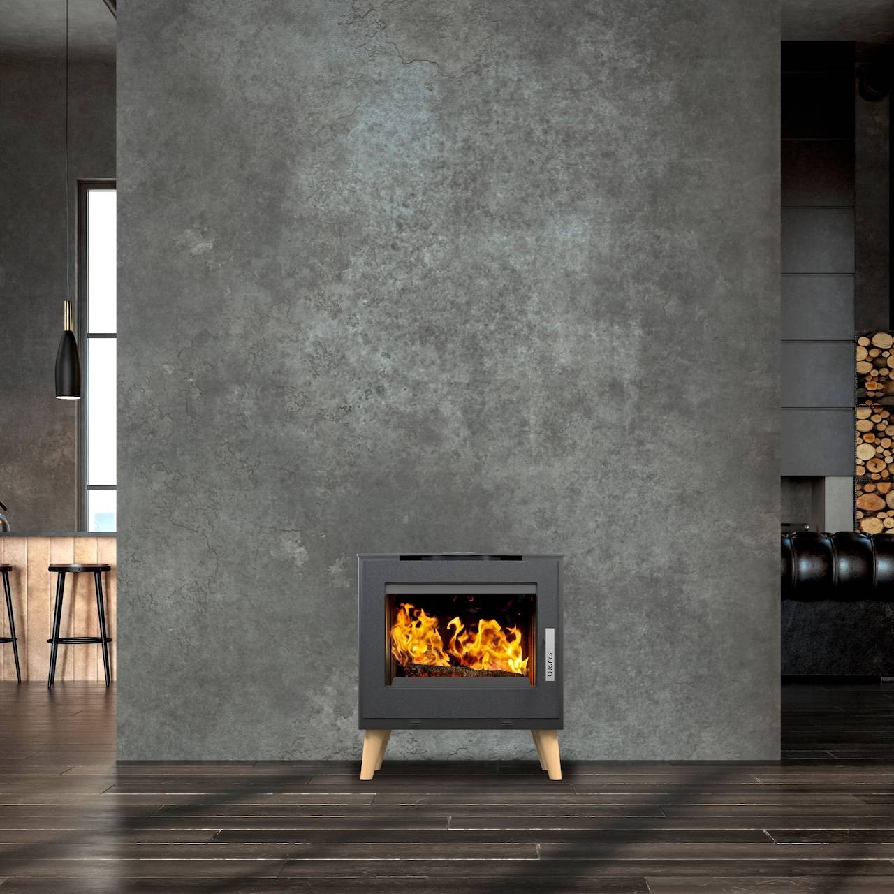 Supra - Poêle à bois étanche - Émile noir horizontal - acier et fonte - sortie Ø150 mm - design scandinave - Image 3