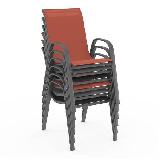 Salon de jardin table 190 cm + 8 chaises empilables mix color gris noir terracotta – MADRID – ID Market - Image 4