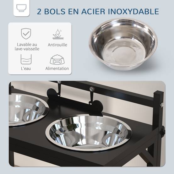 Gamelles surélevées pour chien acier noir 40.5 x 22 x 39 cm - PANGIVO - Image 8