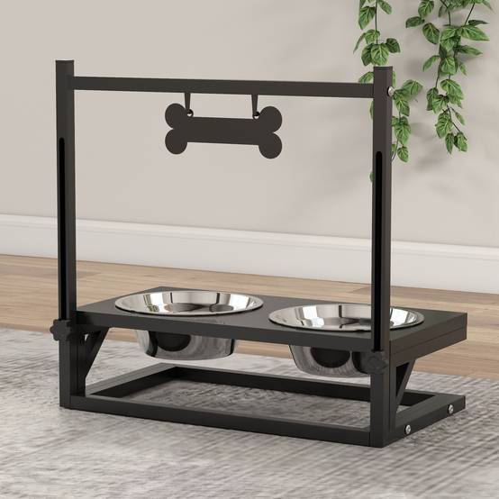 Gamelles surélevées pour chien acier noir 40.5 x 22 x 39 cm - PANGIVO - Image 10