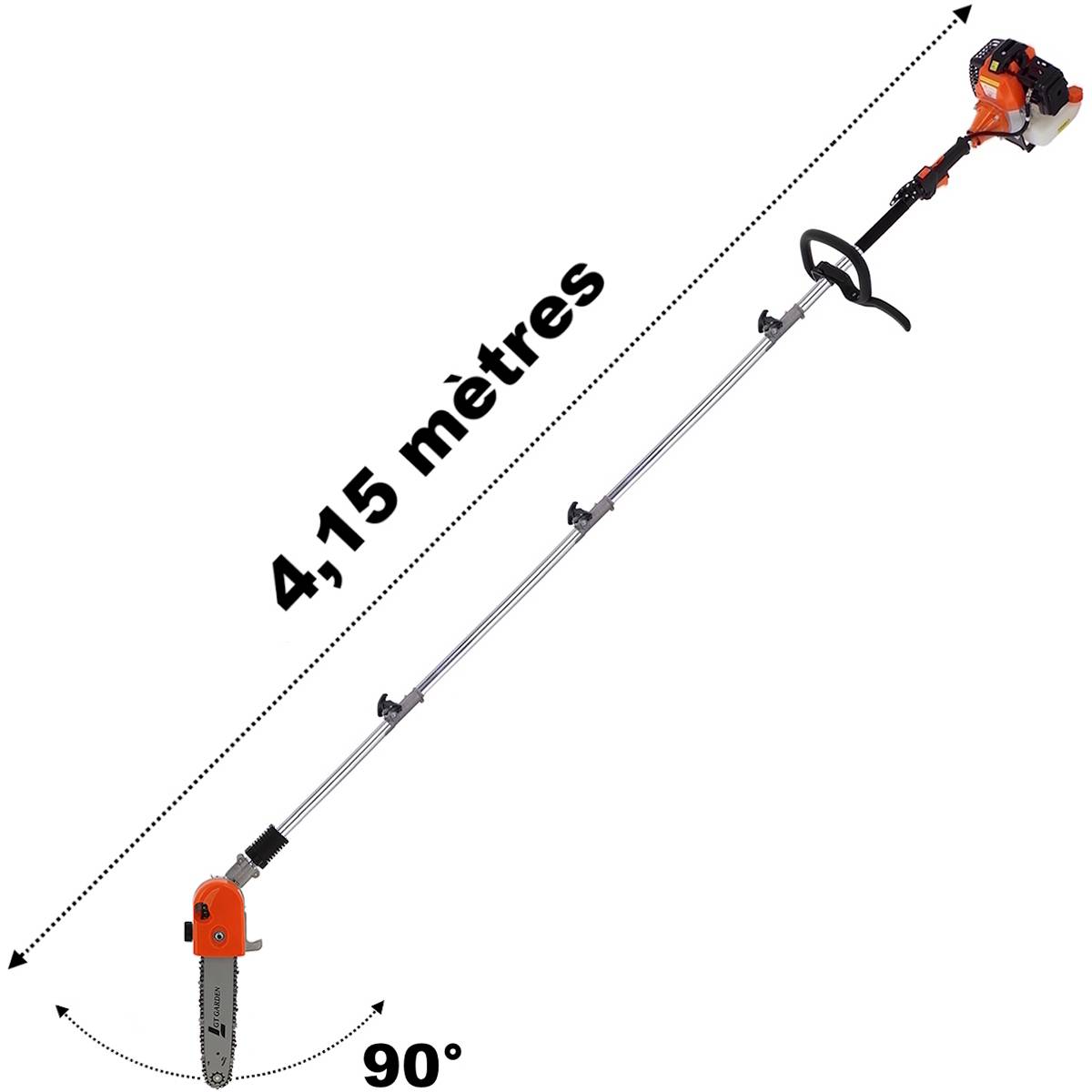 Gt Garden - Élagueuse thermique sur perche avec tête orientable, 52 cm3, 3 CV, longueur 4.15 mètres - GT GARDEN - Image 1