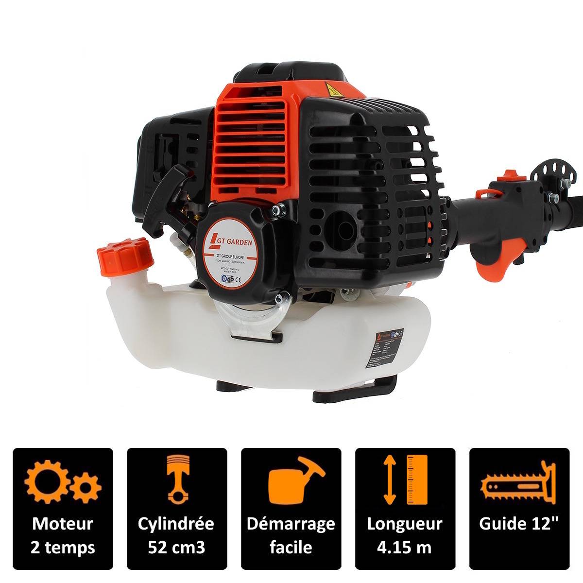 Gt Garden - Élagueuse thermique sur perche avec tête orientable, 52 cm3, 3 CV, longueur 4.15 mètres - GT GARDEN - Image 2