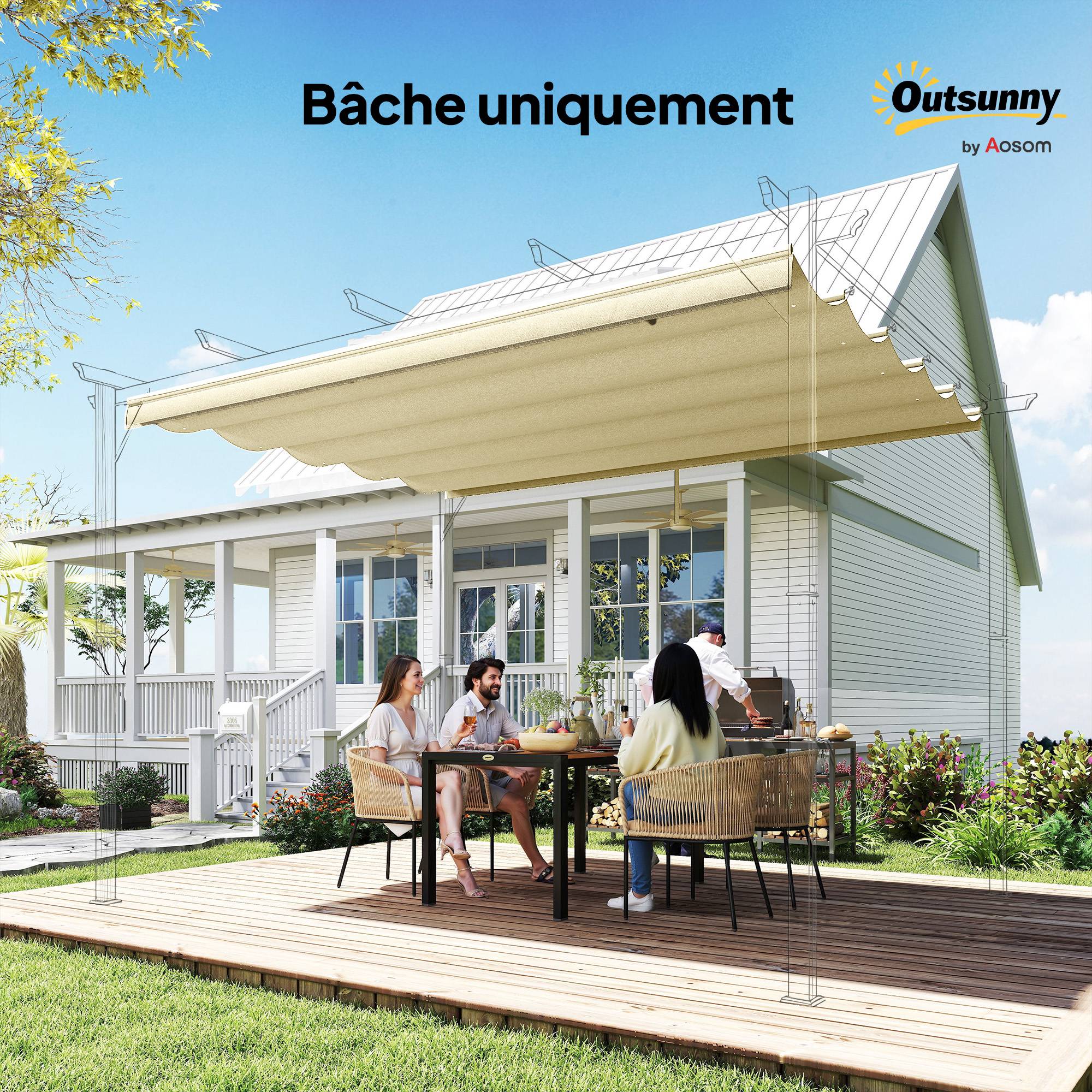 Toile de toit rechange polyester pour pergola rétractable 250x255cm crème - ComfortXL Outdoor Living - Image 10