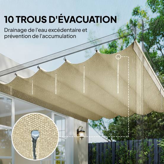 Toile de toit rechange polyester pour pergola rétractable 250x255cm crème - ComfortXL Outdoor Living - Image 8