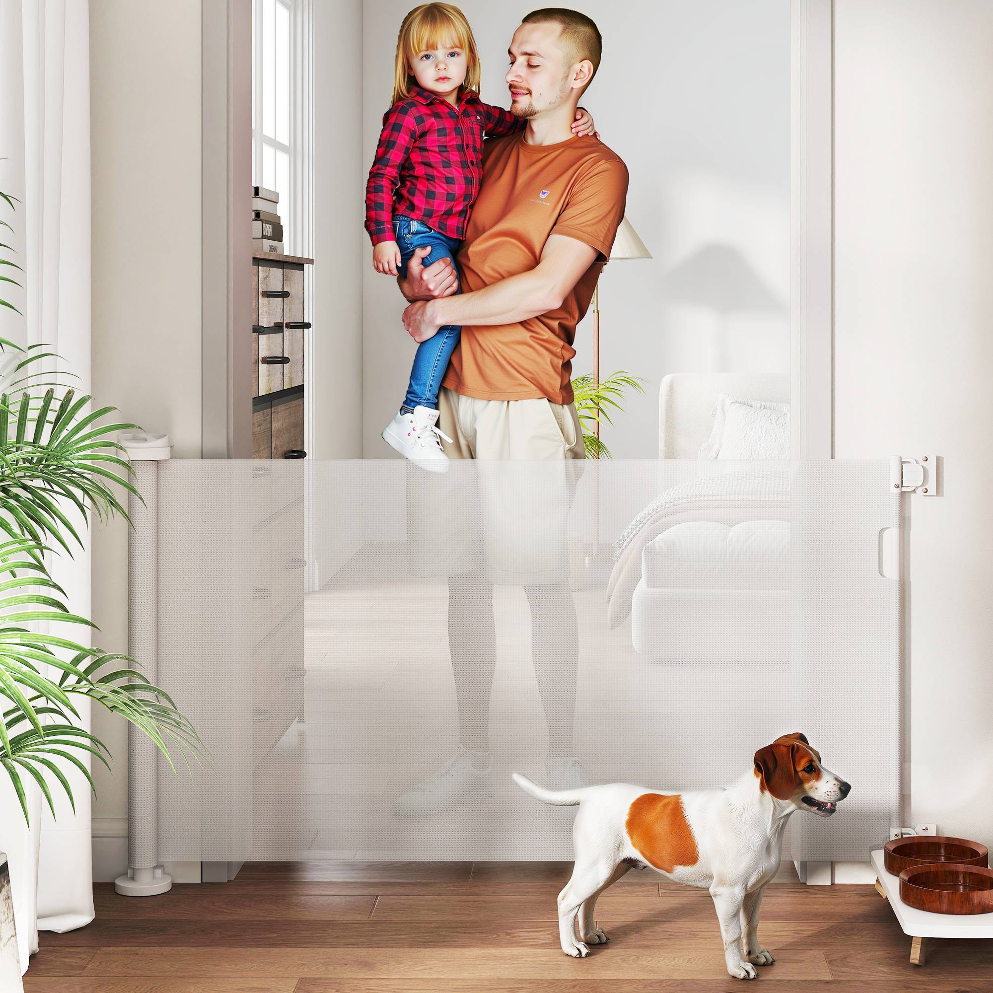 Barrière de sécurité escalier extensible 0-136 cm, 87 cm haut, pour animaux, 142x10x87 cm, blanc - Image 3