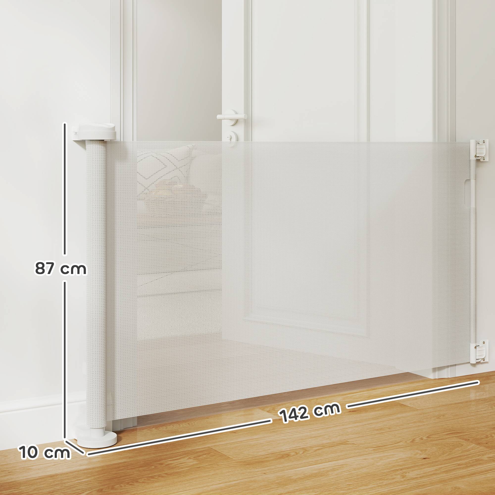Barrière de sécurité escalier extensible 0-136 cm, 87 cm haut, pour animaux, 142x10x87 cm, blanc - Image 5
