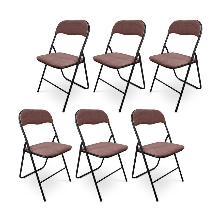 Sicaan Lot de 6 chaises pliantes rembourrées en tissu marron et pieds métal noir - GRETA - Image 3