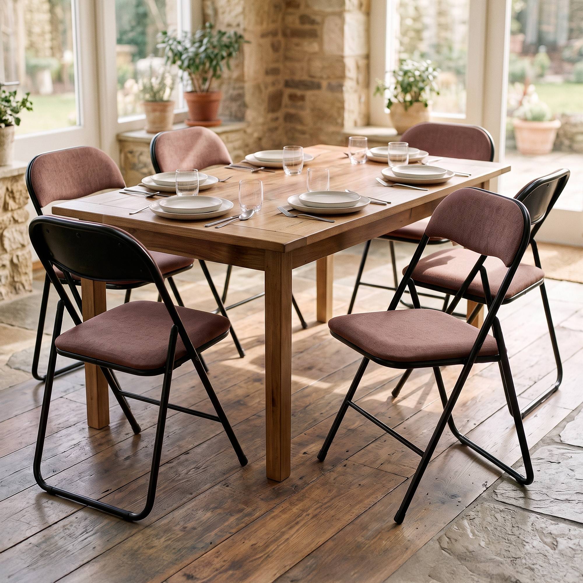 Sicaan Lot de 6 chaises pliantes rembourrées en tissu marron et pieds métal noir - GRETA - Image 1