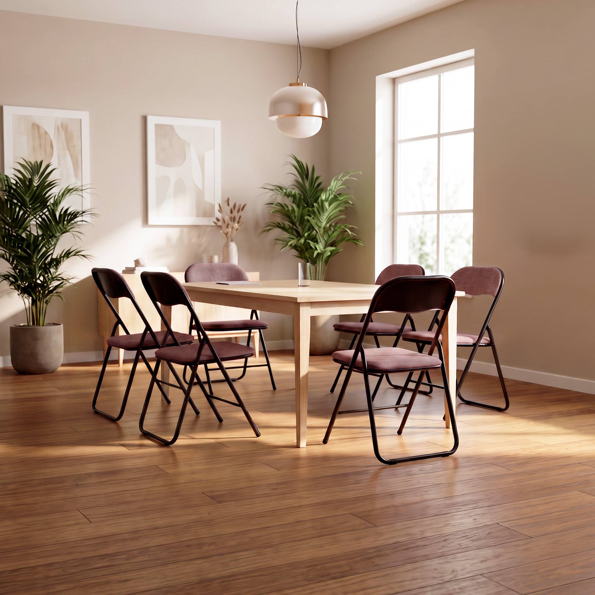 Sicaan Lot de 6 chaises pliantes rembourrées en tissu marron et pieds métal noir - GRETA - Image 8