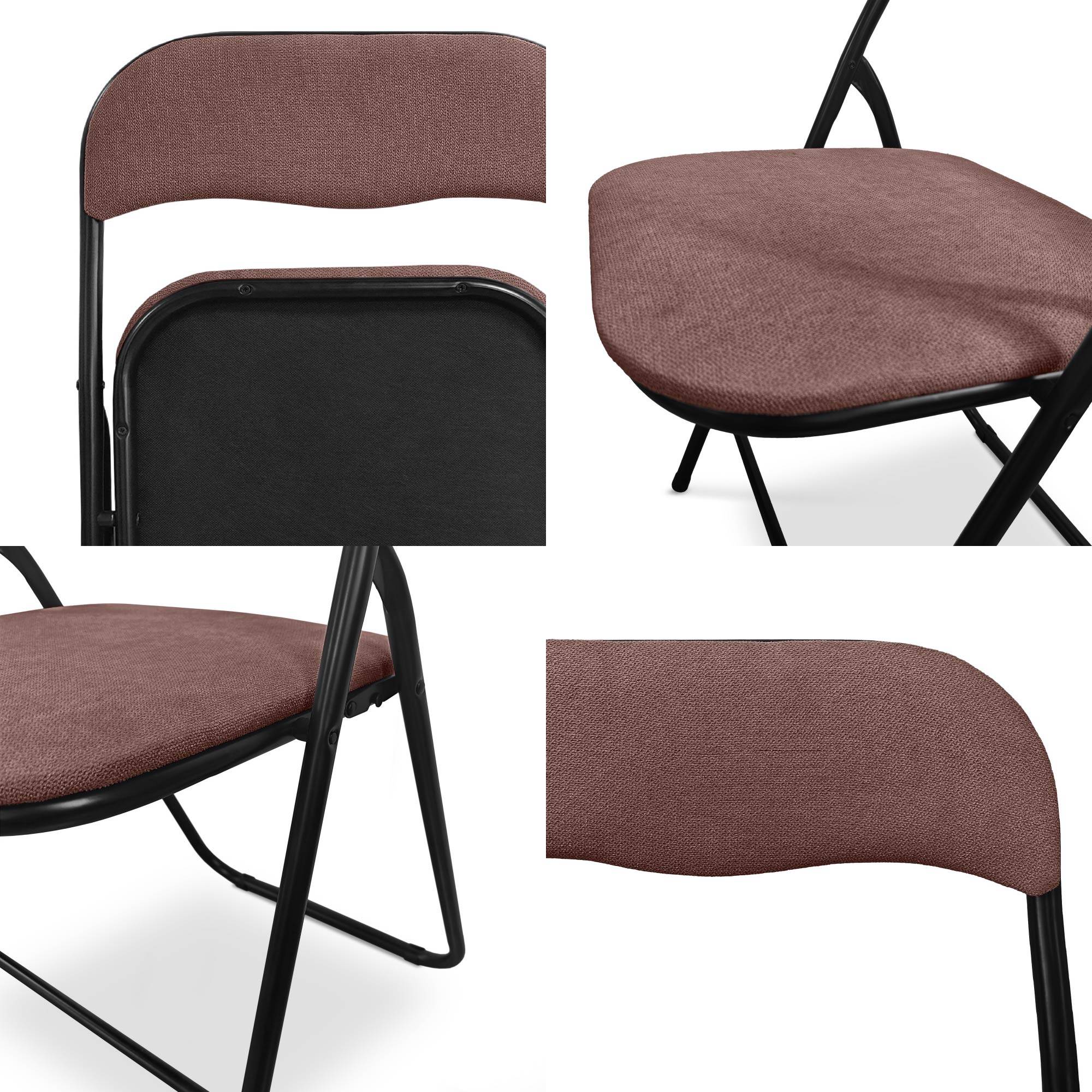 Sicaan Lot de 6 chaises pliantes rembourrées en tissu marron et pieds métal noir - GRETA - Image 7