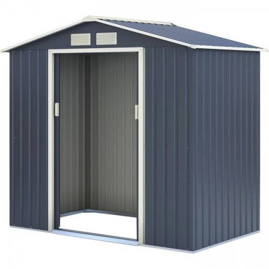 Sans Marque - Abri de jardin en métal 2,71 m² - 213 x 127 x 195 cm - PLUTON - Kit d'ancrage inclus, 2 portes coulissantes - Gris - Image 2