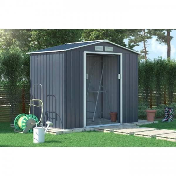 Sans Marque - Abri de jardin en métal 2,71 m² - 213 x 127 x 195 cm - PLUTON - Kit d'ancrage inclus, 2 portes coulissantes - Gris - Image 3