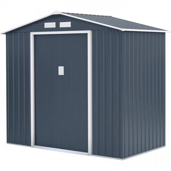 Sans Marque - Abri de jardin en métal 2,71 m² - 213 x 127 x 195 cm - PLUTON - Kit d'ancrage inclus, 2 portes coulissantes - Gris - Image 1