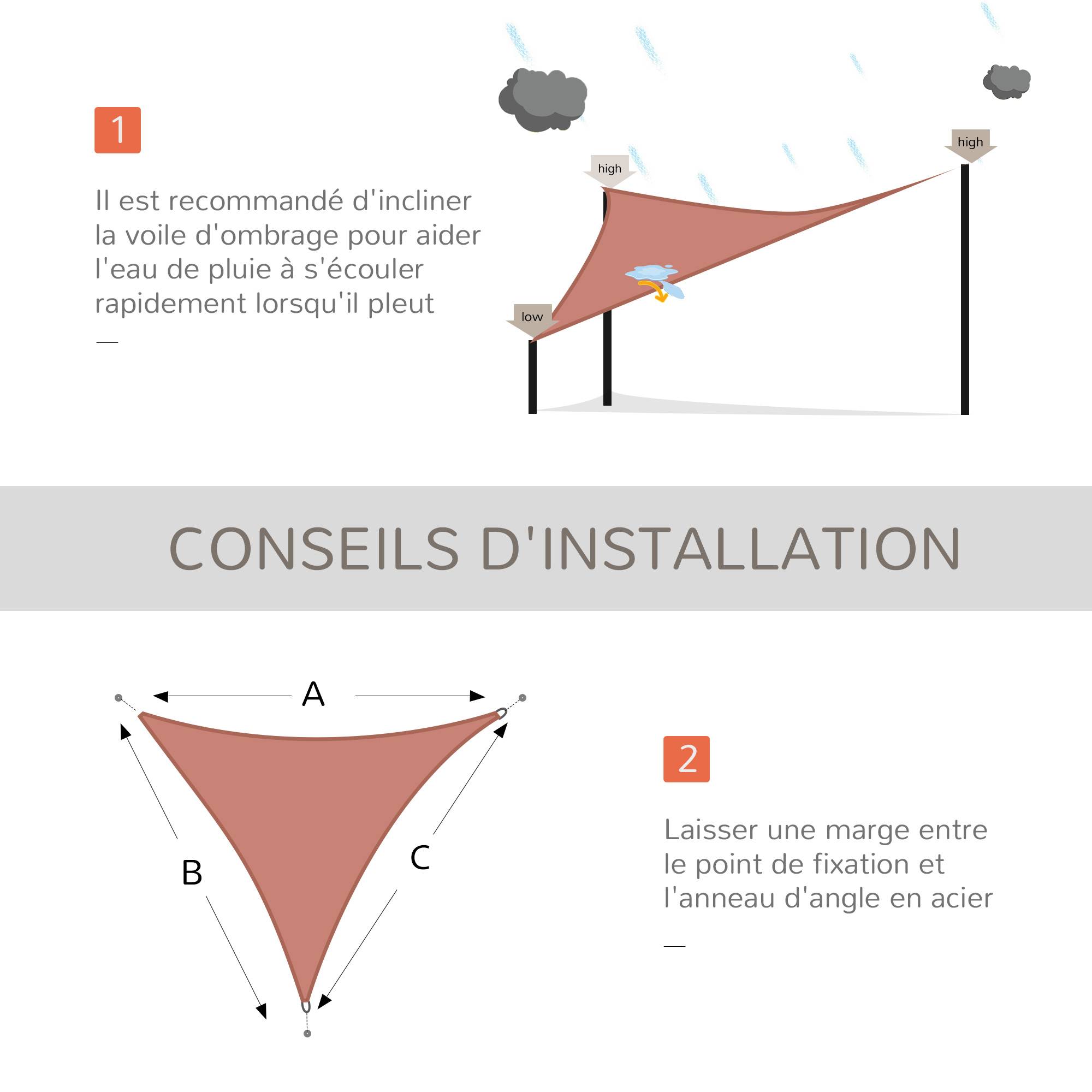 Voile d'ombrage Voile solaire - Triangulaire 3 x 3 x 3 m HDPE résistant aux UV rouge rouille fr233 - Image 6