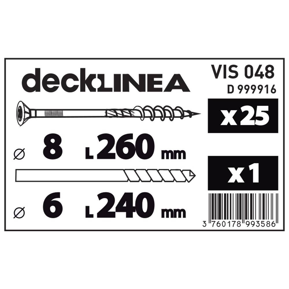 Decklinea - Vis zinguées TORX T30 8x260mm (25pcs) + foret 6x240m - Image 3