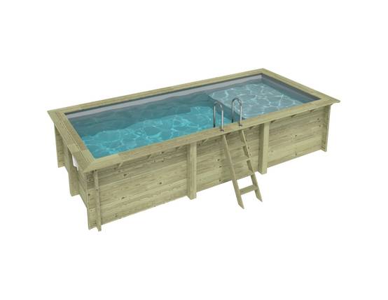 Altanka - Piscine hors sol en bois AQUA 6.1 x 2.85 - H.1.31 m avec plage, gris clair, fixations à visser - BAS7307OSPL2+PLA307 - ALTANKA - Image 2