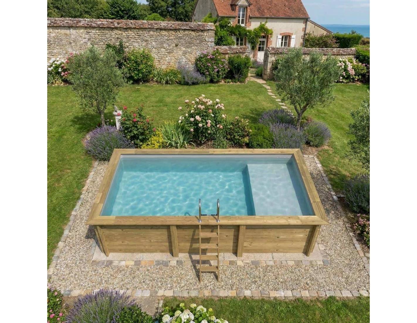 Altanka - Piscine hors sol en bois AQUA 6.1 x 2.85 - H.1.31 m avec plage, gris clair, fixations à visser - BAS7307OSPL2+PLA307 - ALTANKA - Image 3