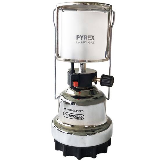 Lampe à gaz piezo 140W Coque Inox Verre Pyrex pour cartouche gaz 190g Lanterne camping CAMPER GAZ - Image 1
