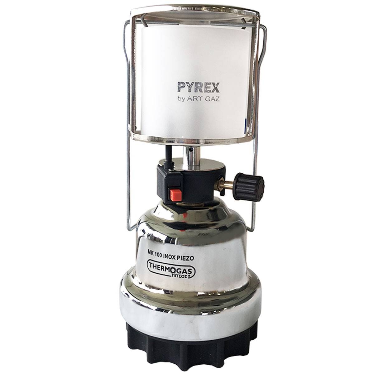 Lampe à gaz piezo 140W Coque Inox Verre Pyrex pour cartouche gaz 190g Lanterne camping CAMPER GAZ - Image 1