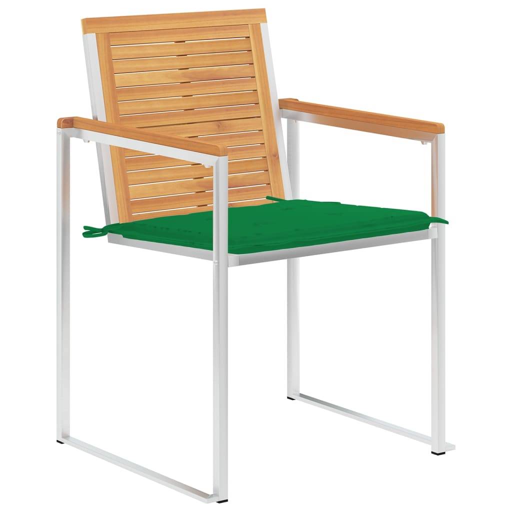 Chaises jardin bois teck inox coussin vert 60 x 56 x 85 cm - PANGIVO - Image 2