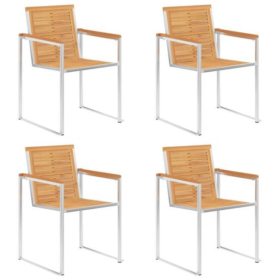 Chaises jardin bois teck inox coussin vert 60 x 56 x 85 cm - PANGIVO - Image 3