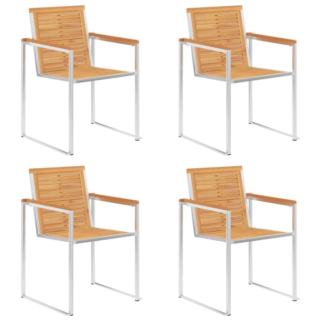 Chaises jardin bois teck inox coussin vert 60 x 56 x 85 cm - PANGIVO - Image 3