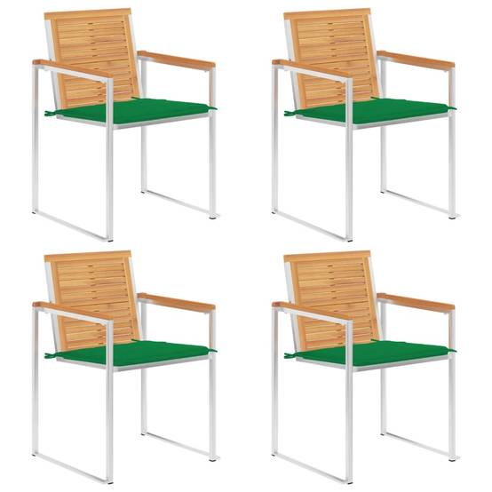 Chaises jardin bois teck inox coussin vert 60 x 56 x 85 cm - PANGIVO - Image 1