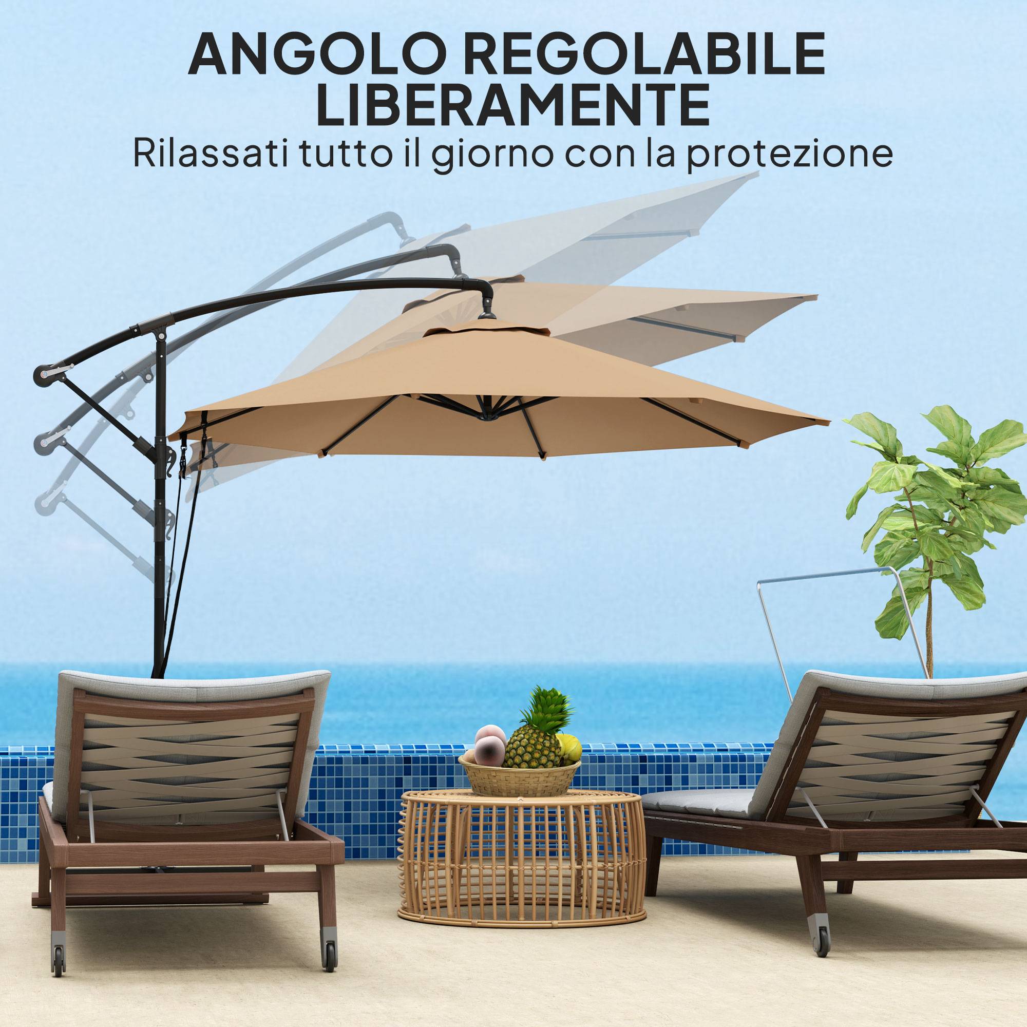 ComfortXL - Parasol déporté métal pour jardin rotatif à 360 degrés et inclinable Ø290cm kaki - ComfortXL Outdoor Living - Image 8