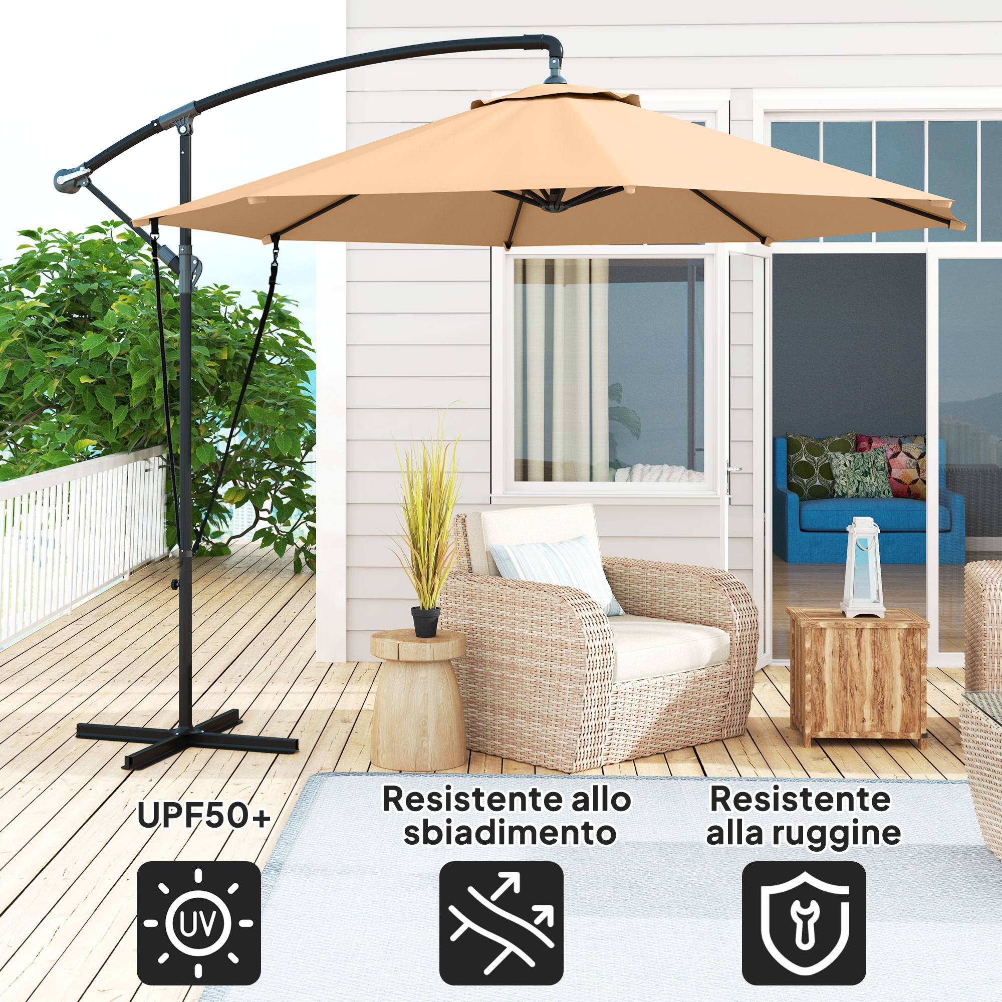 ComfortXL - Parasol déporté métal pour jardin rotatif à 360 degrés et inclinable Ø290cm kaki - ComfortXL Outdoor Living - Image 7
