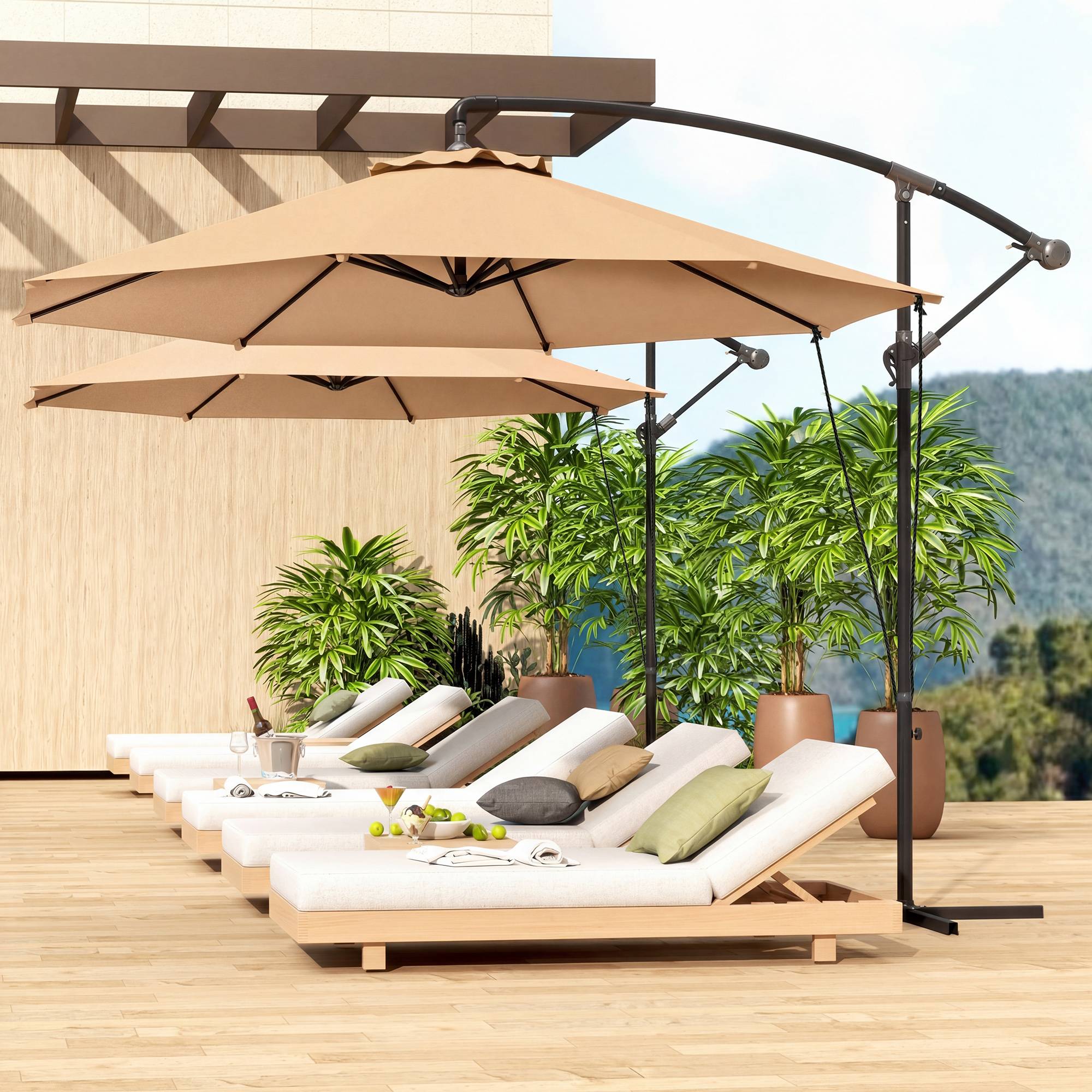 ComfortXL - Parasol déporté métal pour jardin rotatif à 360 degrés et inclinable Ø290cm kaki - ComfortXL Outdoor Living - Image 3