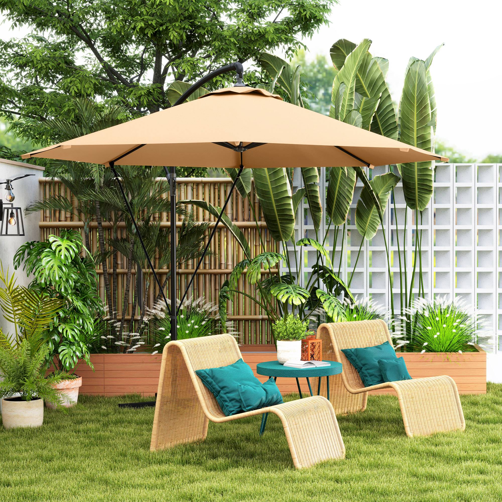 ComfortXL - Parasol déporté métal pour jardin rotatif à 360 degrés et inclinable Ø290cm kaki - ComfortXL Outdoor Living - Image 4