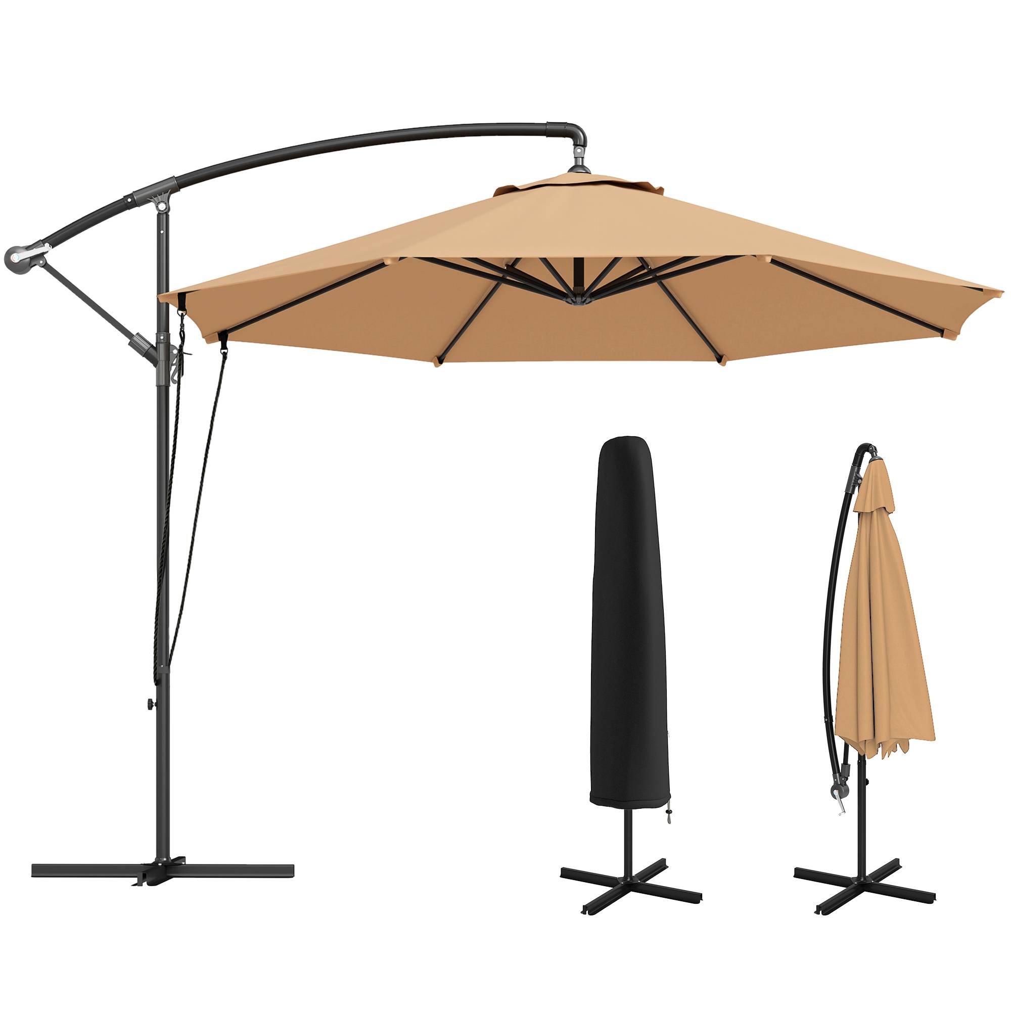 ComfortXL - Parasol déporté métal pour jardin rotatif à 360 degrés et inclinable Ø290cm kaki - ComfortXL Outdoor Living - Image 1