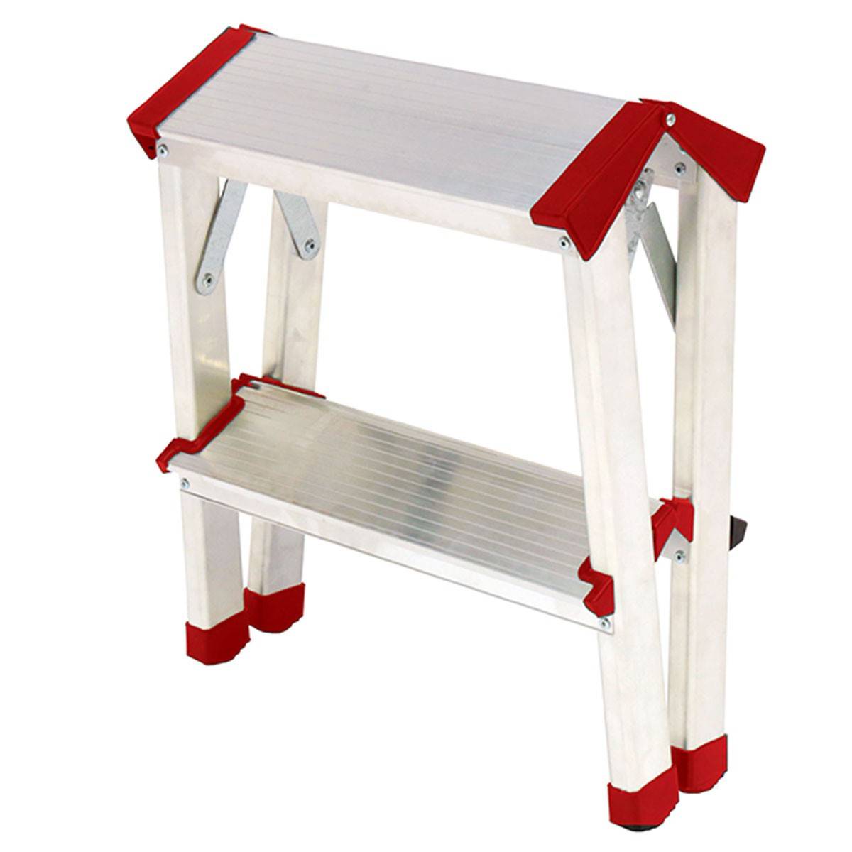 Escabeau 2 marches Marche-pied Aluminium Charge 125 kg Pliable Pieds anti-dérapants BRIXO - Image 2
