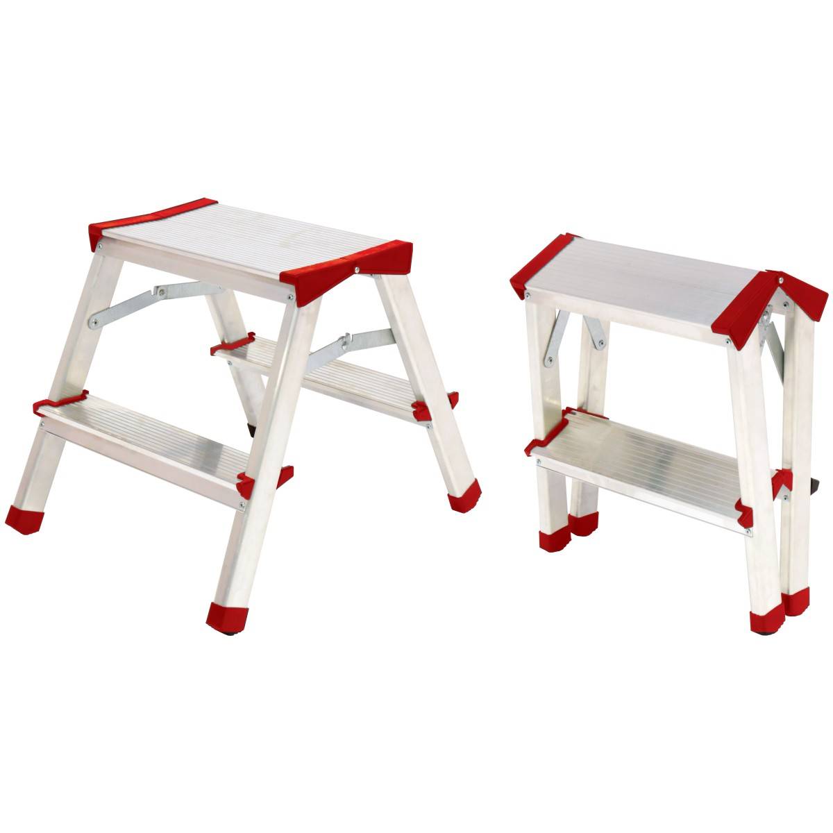 Escabeau 2 marches Marche-pied Aluminium Charge 125 kg Pliable Pieds anti-dérapants BRIXO - Image 3
