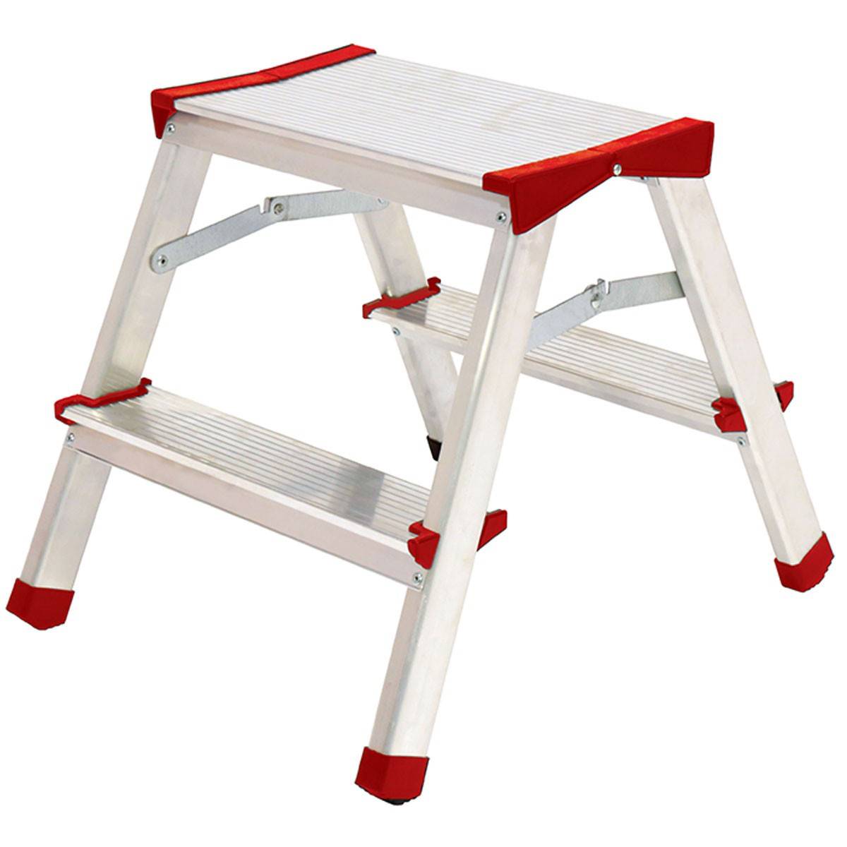 Escabeau 2 marches Marche-pied Aluminium Charge 125 kg Pliable Pieds anti-dérapants BRIXO - Image 1