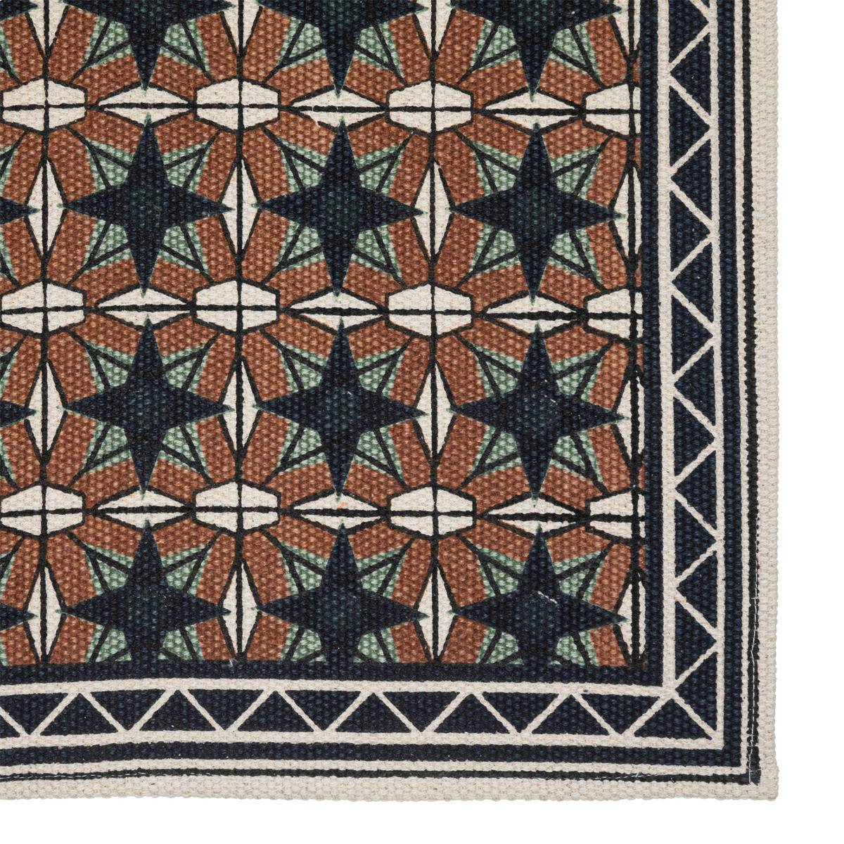 Tapis décoratif en Coton Bleu Camel et Ivoire 60 x 90 cm - Image 2