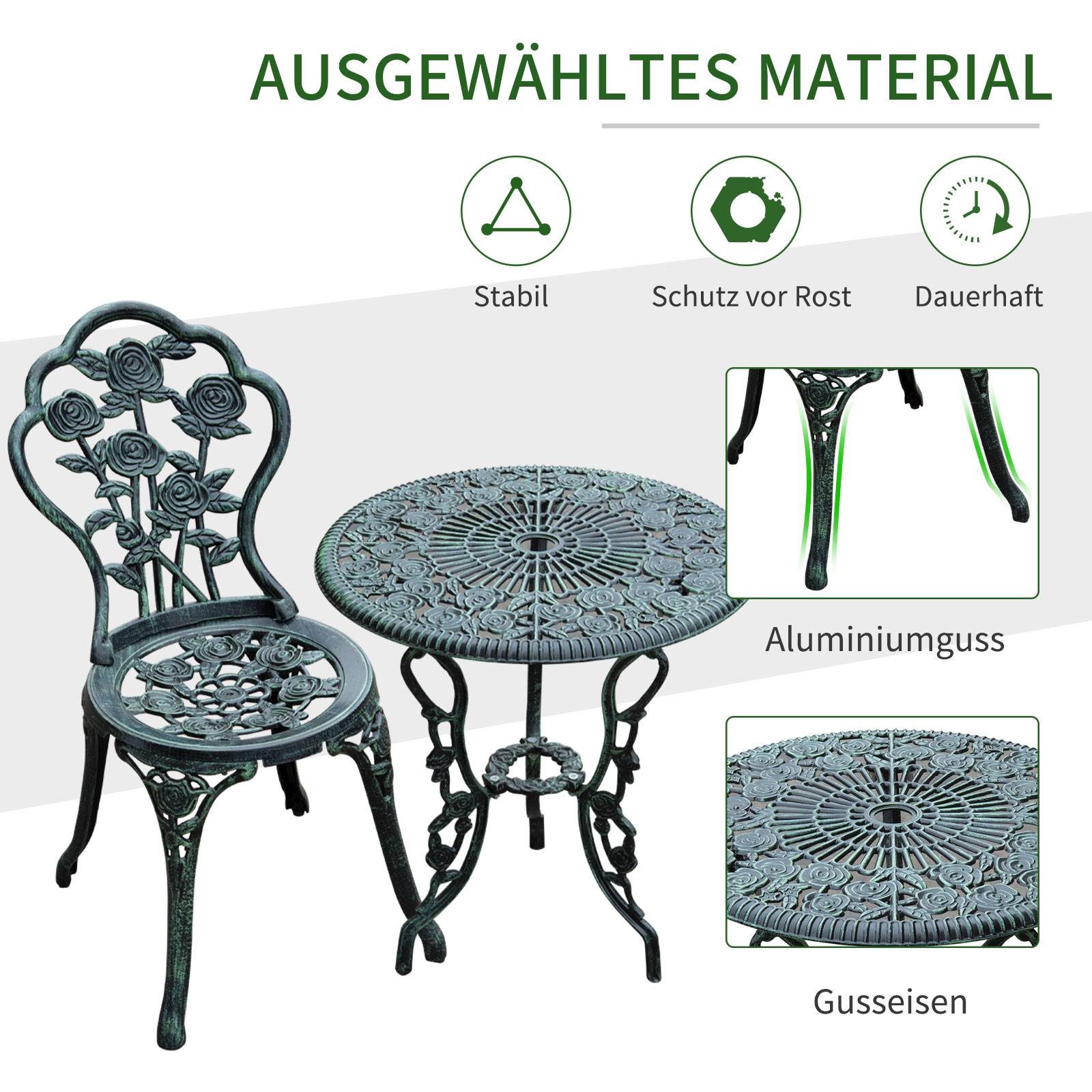 ComfortXL - Salon de jardin bistrot fonte aluminium terrasse motif roses 60cm vert bronze - ComfortXL Outdoor Living - Image 6