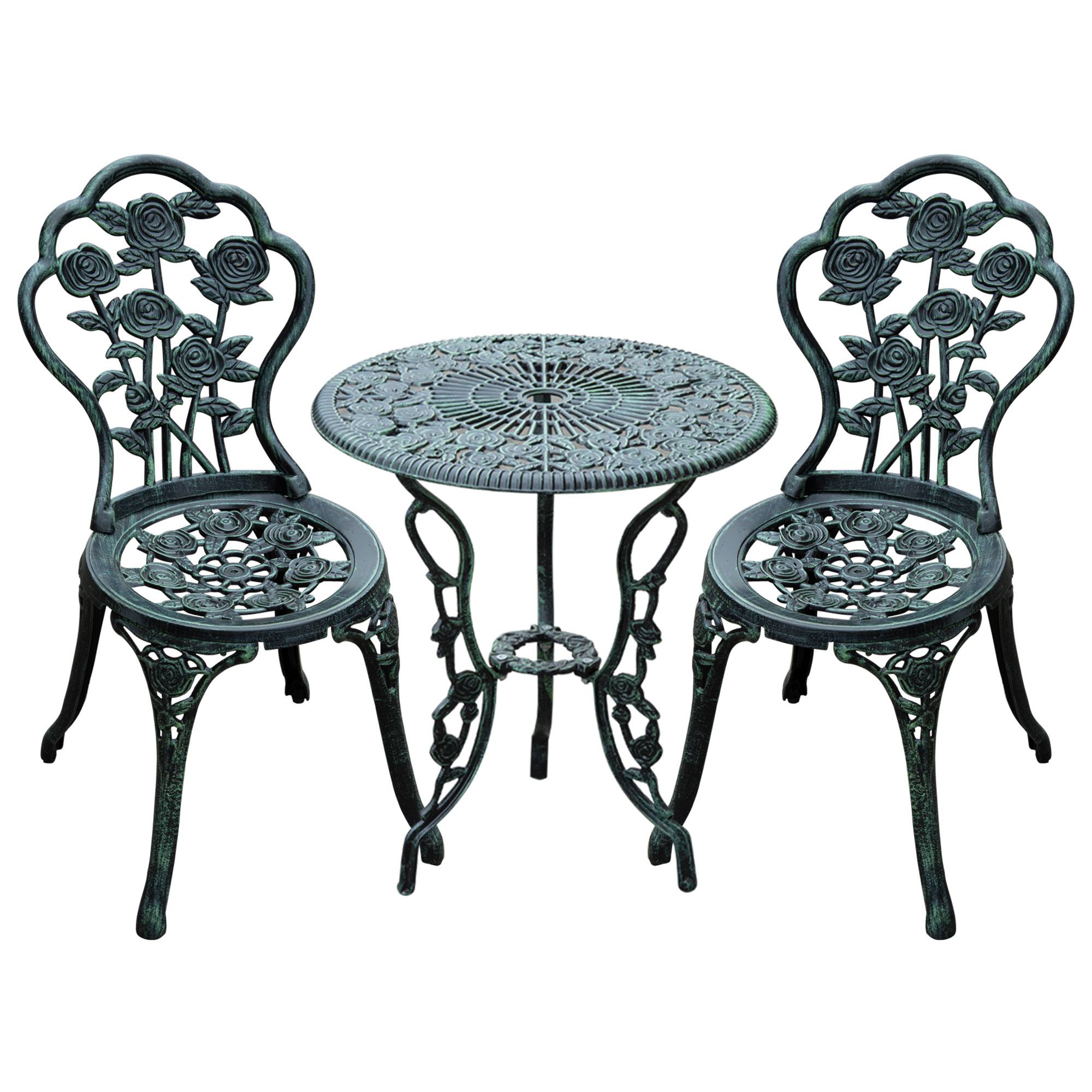 ComfortXL - Salon de jardin bistrot fonte aluminium terrasse motif roses 60cm vert bronze - ComfortXL Outdoor Living - Image 2