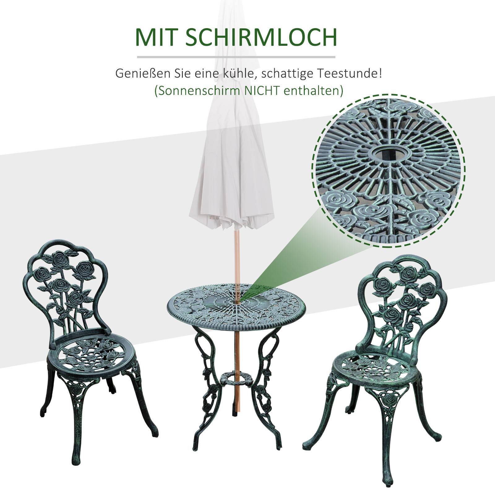 ComfortXL - Salon de jardin bistrot fonte aluminium terrasse motif roses 60cm vert bronze - ComfortXL Outdoor Living - Image 4