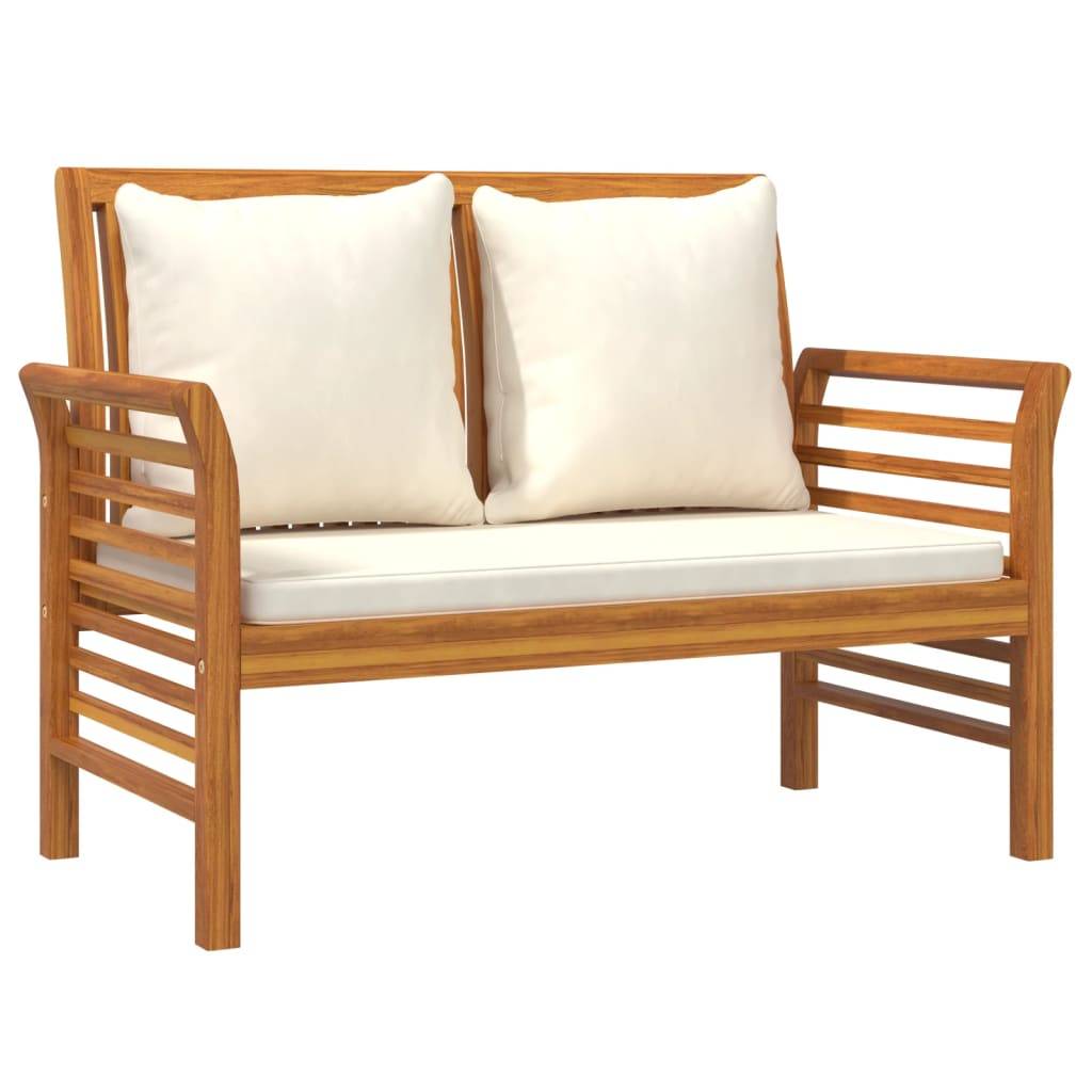 Helloshop26 - Banc de jardin meuble de patio d'extérieur terrasse canapé avec coussins blanc crème 120 x 60 x 81 cm bois d'acacia solide - Image 1