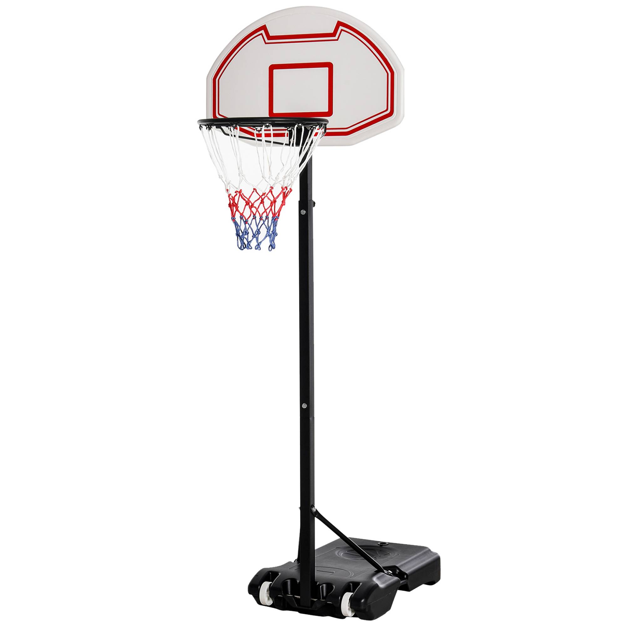 ComfortXL - Panier de basket sur pied acier et plastique blanc rouge hauteur 155-210 cm base lestable à roulettes extérieur - Image 2