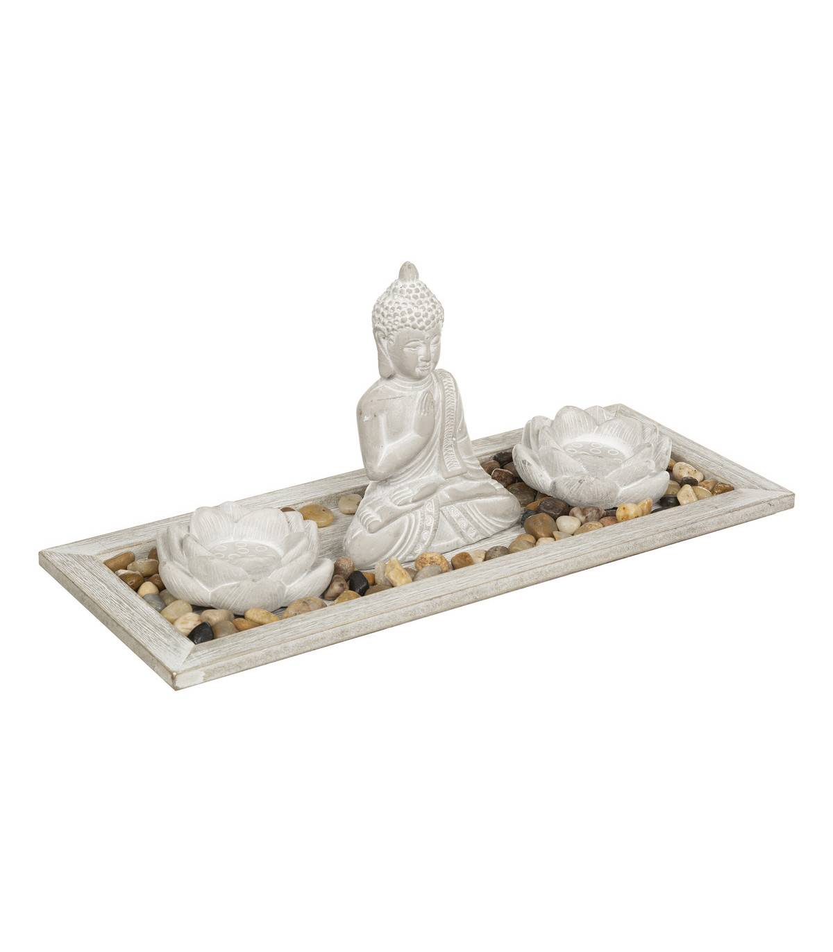 Jardin Zen Bouddha sur un plateau avec 2 Photophores et déco - Image 1