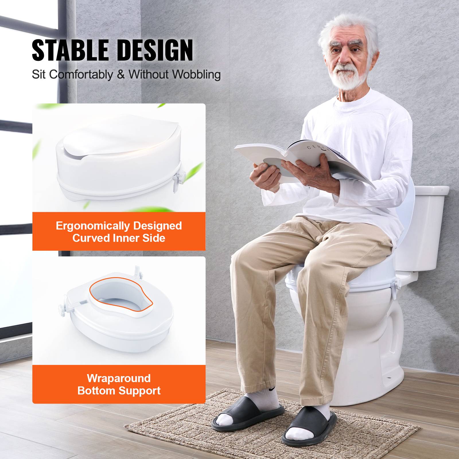 Vevor - Rehausseur de toilette universel 150 mm, siège rigide en PP, capacité 136 kg, double verrouillage à vis, installation rapide. - Image 7