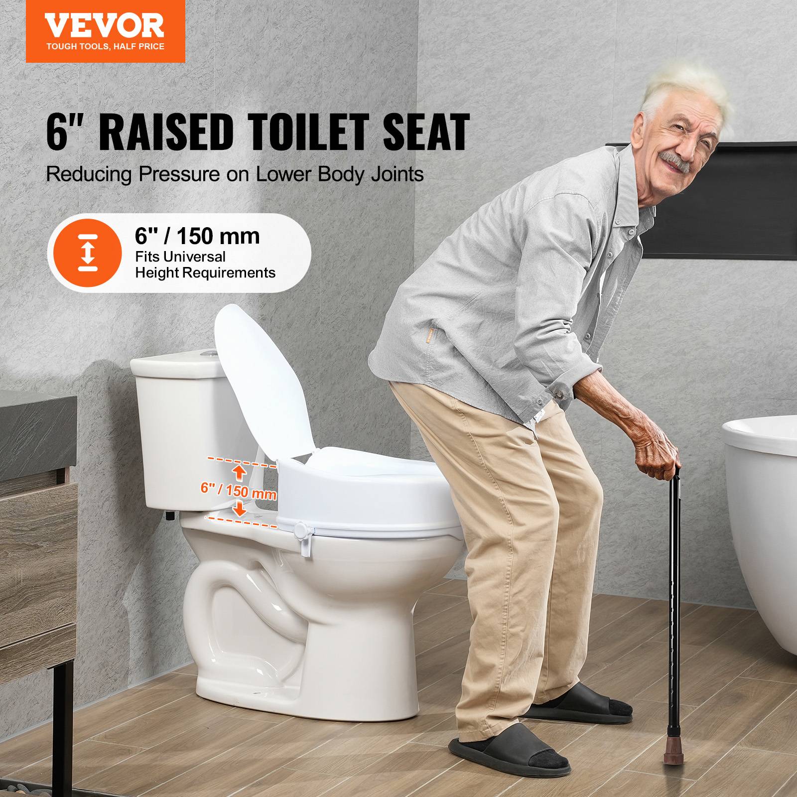 Vevor - Rehausseur de toilette universel 150 mm, siège rigide en PP, capacité 136 kg, double verrouillage à vis, installation rapide. - Image 2